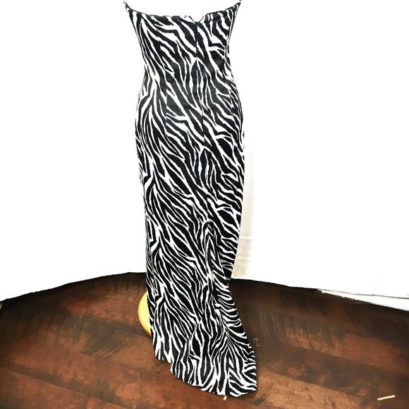 Jessica McClintock for Gunne Sax Y2K Zebra Print Strapless Prom Dress Size 9 - Picture 4 of 10